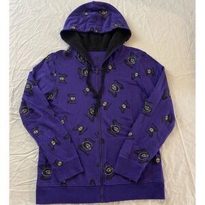 Disney Parks Womens Full‎ Zip Hoodie Size Large Purple Minnie Mouse Bows Skulls